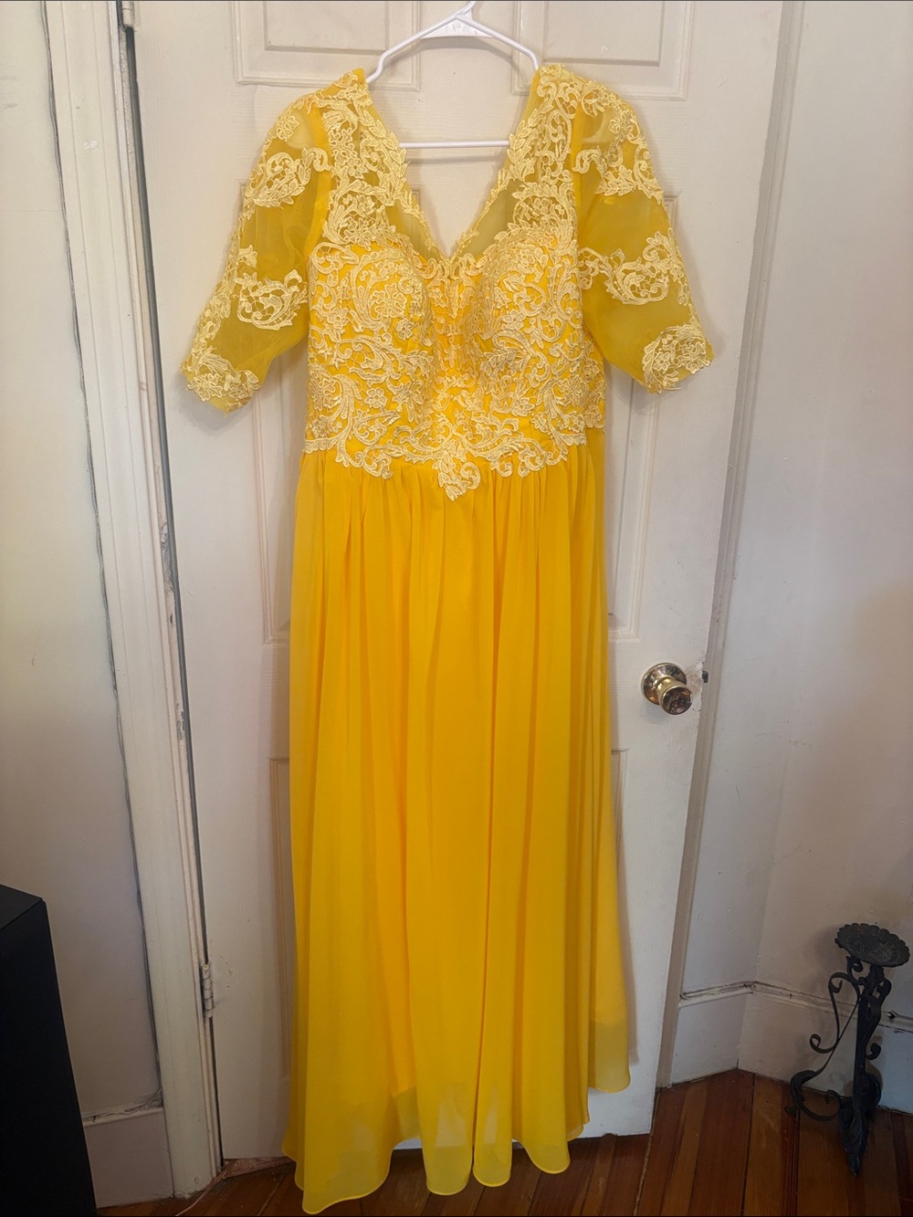 Yellow Lace Bodice Chiffon Maxi Dress